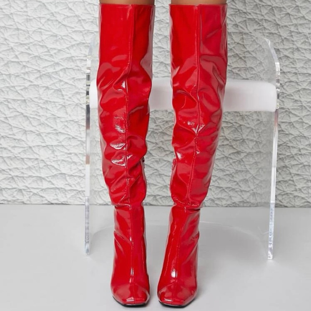 Retro Thigh high block heel booties